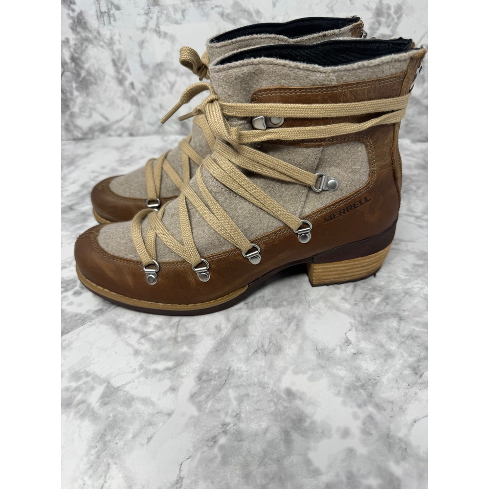 Merrell Chateau Mid Lace Polar Waterproof Boots Brown Leather Felt J004422 8 - Picture 5 of 9
